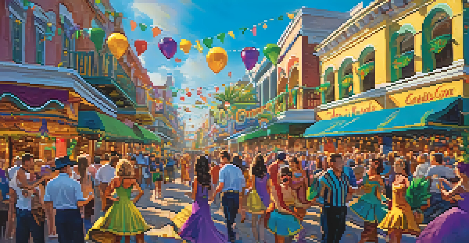 A lively Mardi Gras parade at Universal Orlando with colorful floats and performers, capturing the festive atmosphere of the celebration.