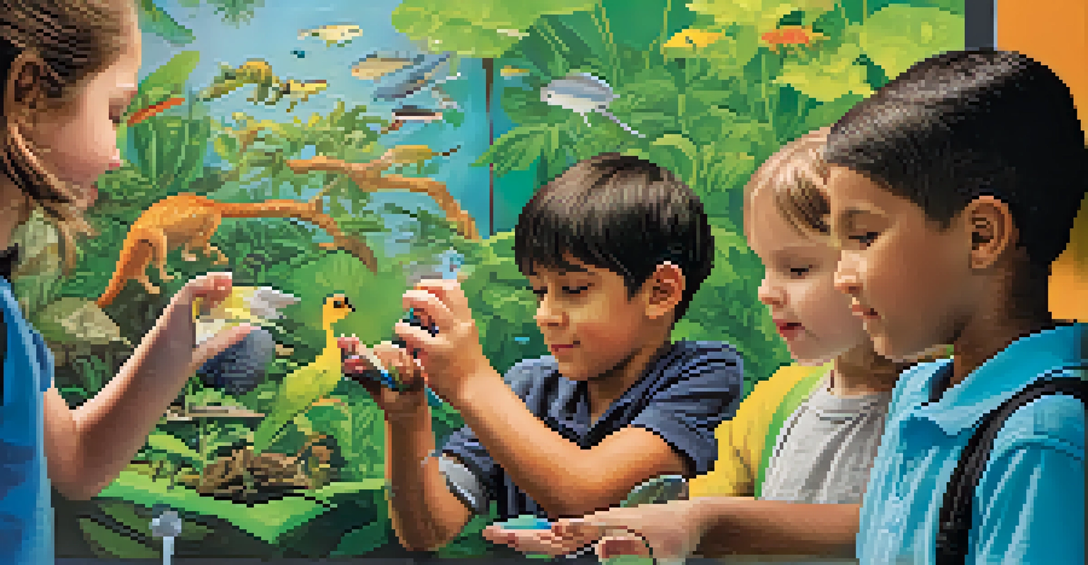 Children interacting with science exhibits and observing live animals at the Orlando Science Center.