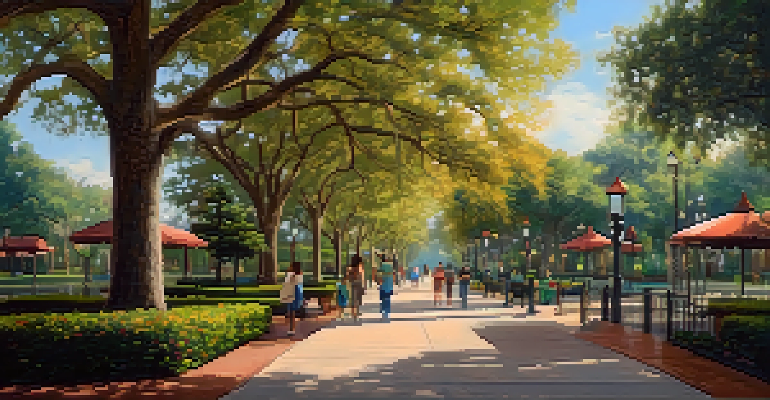 A peaceful walkway in Orlando's theme parks during off-peak season, with few visitors and soft afternoon light.