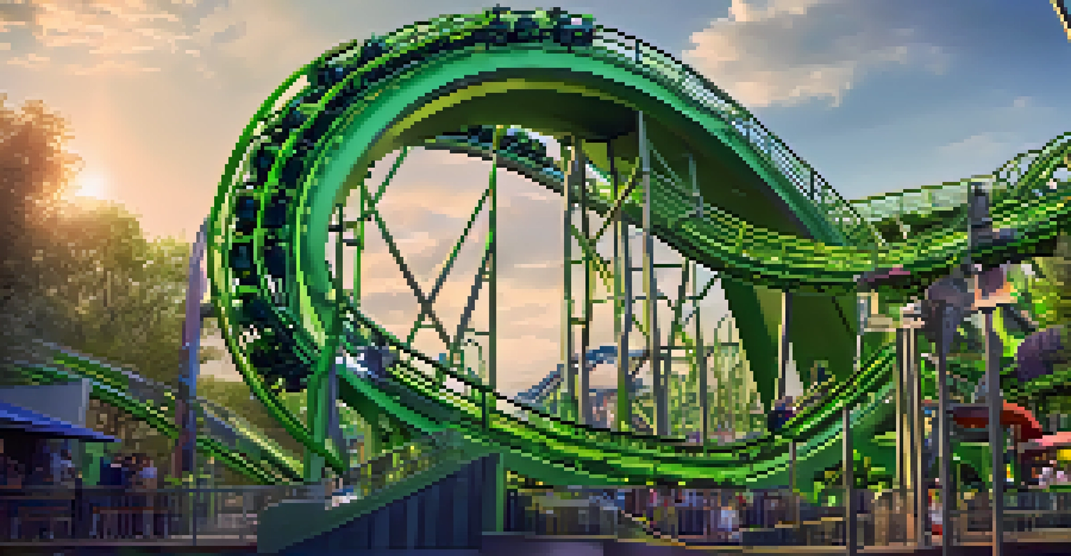 Riders on the Incredible Hulk Coaster launching into a thrilling experience with loops and vibrant colors in the background.