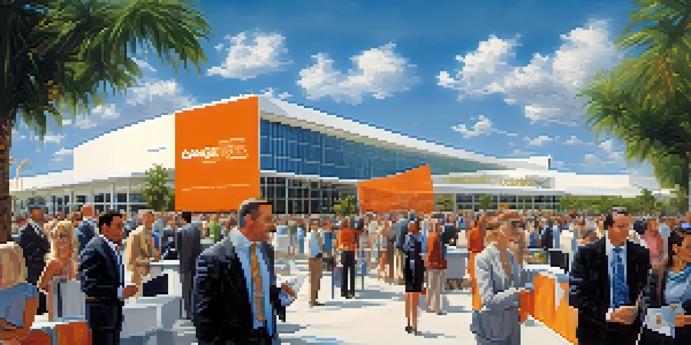 A wide-angle view of the Orange County Convention Center filled with diverse attendees and exhibition booths.