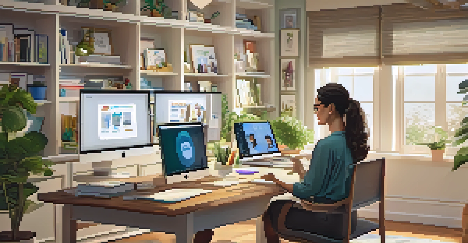 An instructor leading a virtual class from a cozy home office filled with books and plants, engaging with students on a laptop.