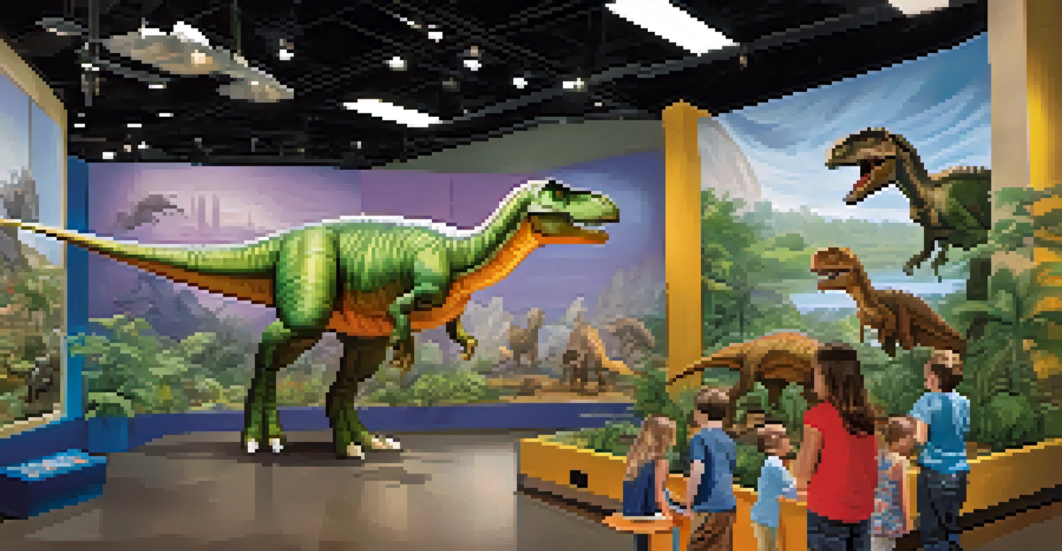 Children exploring an interactive dinosaur exhibit at the Orlando Science Center, surrounded by bright colors and educational displays.
