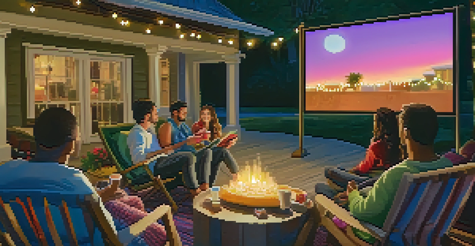 Guests enjoying an outdoor movie night with blankets and hot cocoa under fairy lights in Orlando.