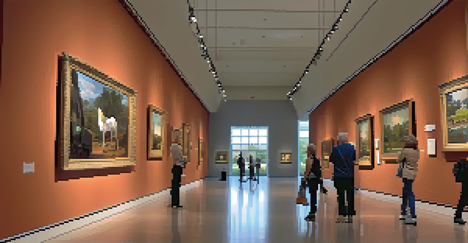Inside the Orlando Museum of Art, visitors admire various artworks in a bright, well-lit gallery.