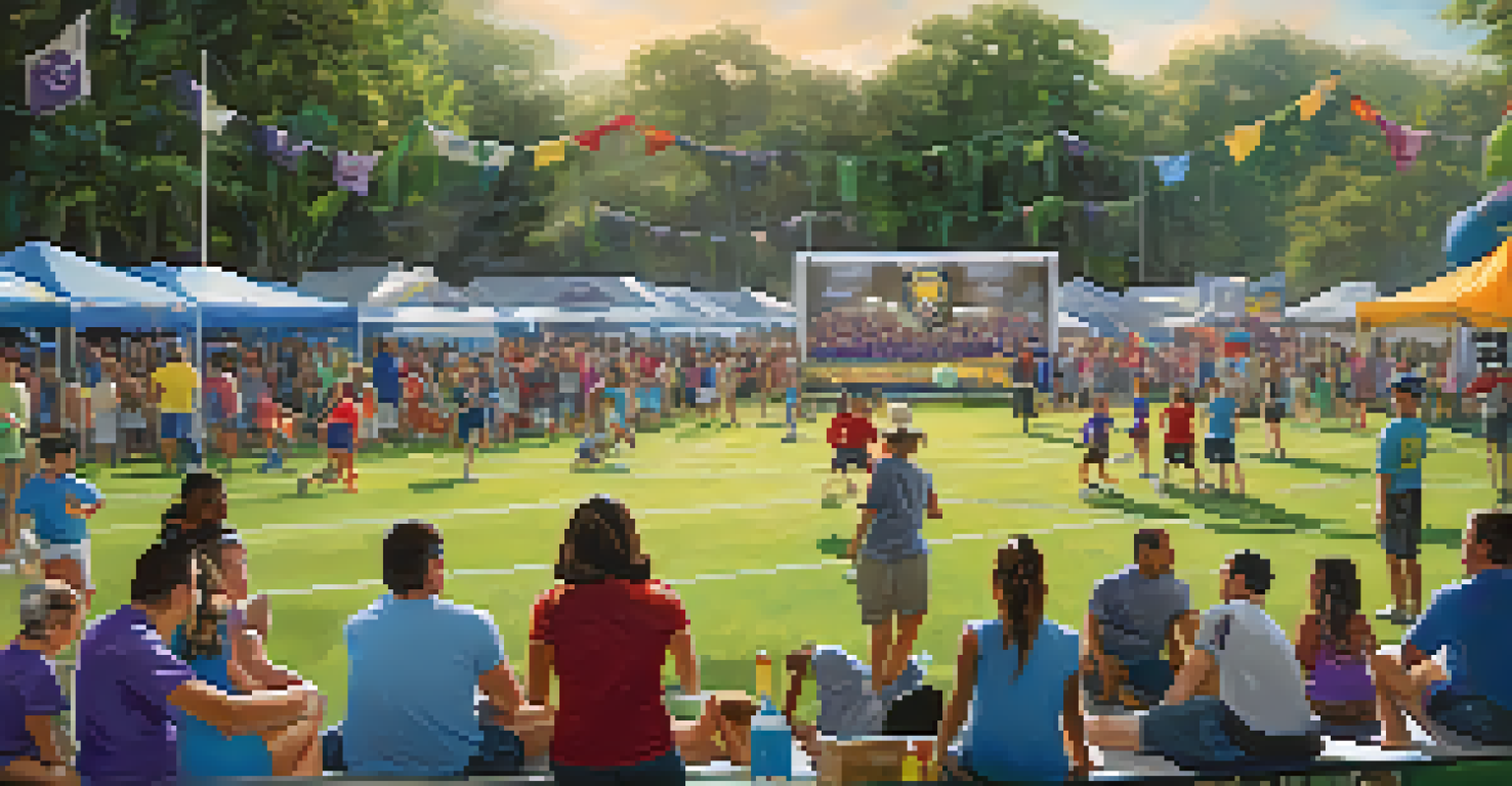 Families and friends enjoying a community sports event in Orlando, participating in tailgating and games, with the Orlando City SC logo in the background.