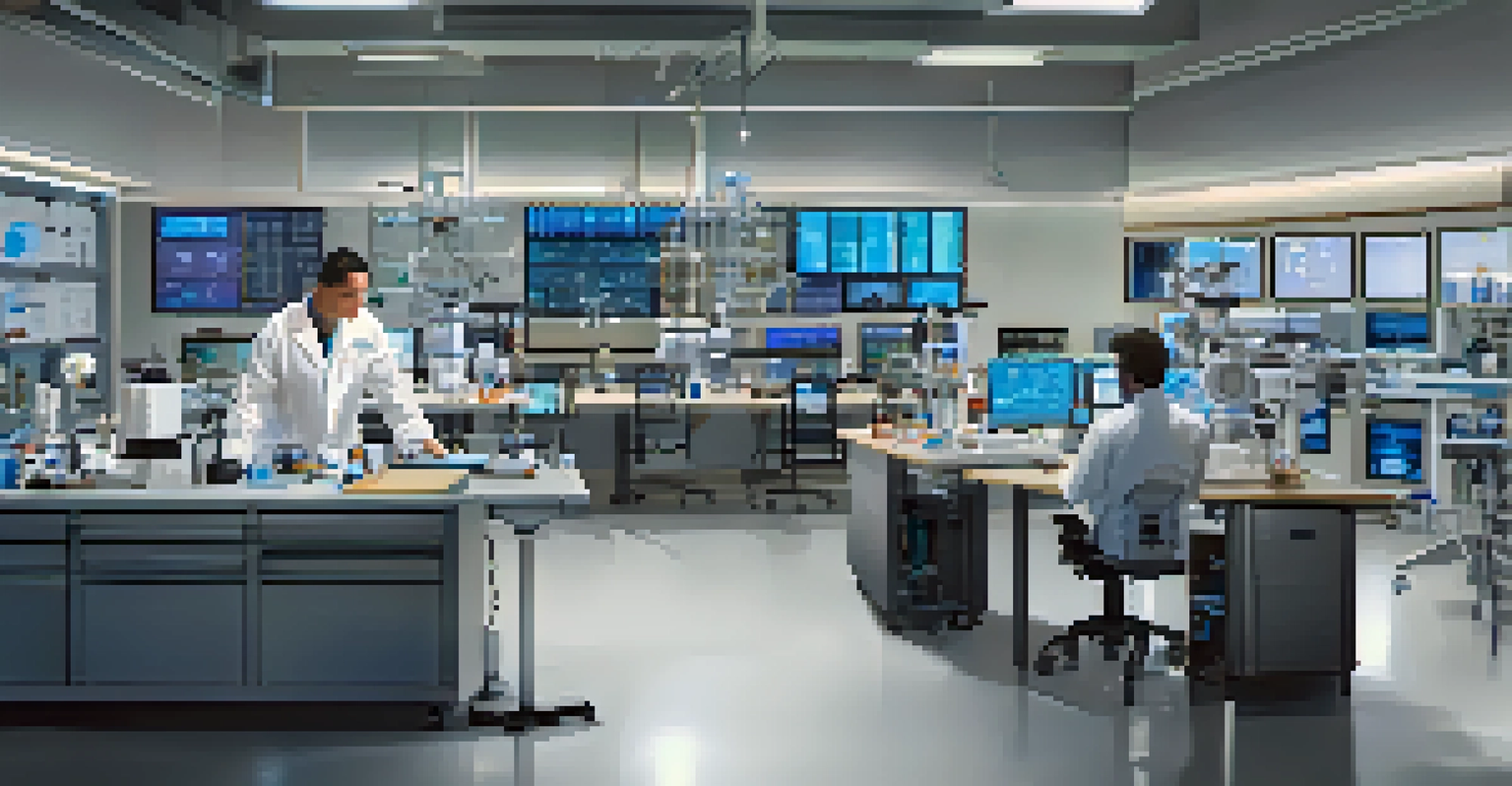 A researcher in a laboratory setting at UCF works on robotics with scientific instruments and data analysis displayed on a computer screen.