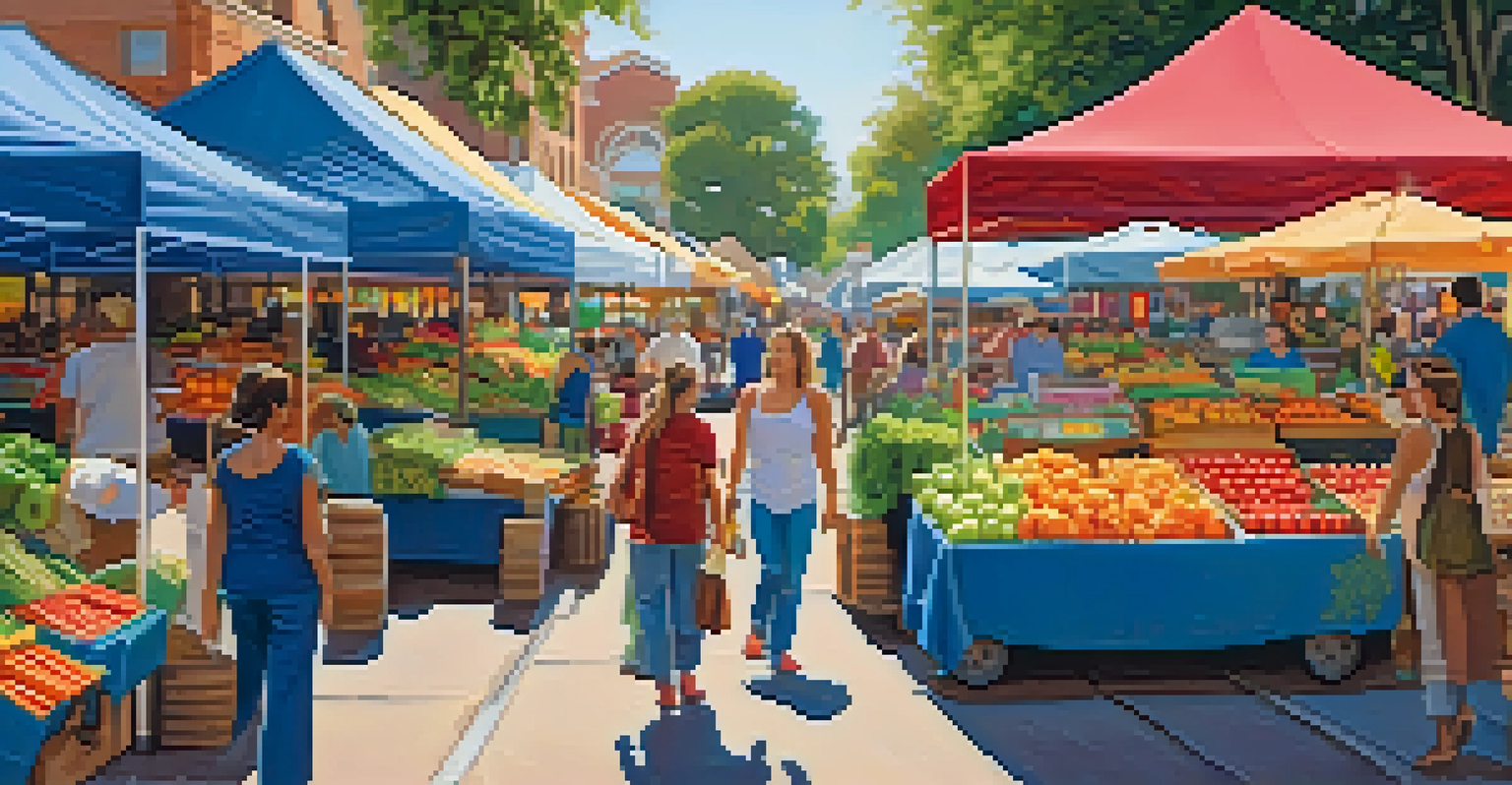 A vibrant farmers market in Orlando with colorful fruits, vegetables, and local vendors.
