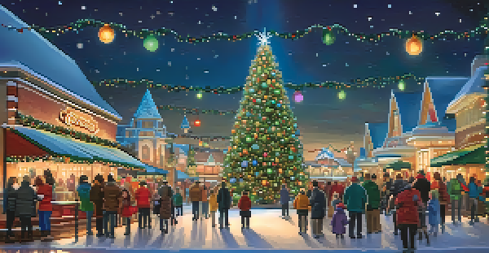 A beautifully decorated Christmas tree at Walt Disney World, surrounded by families enjoying the holiday season in a magical setting.