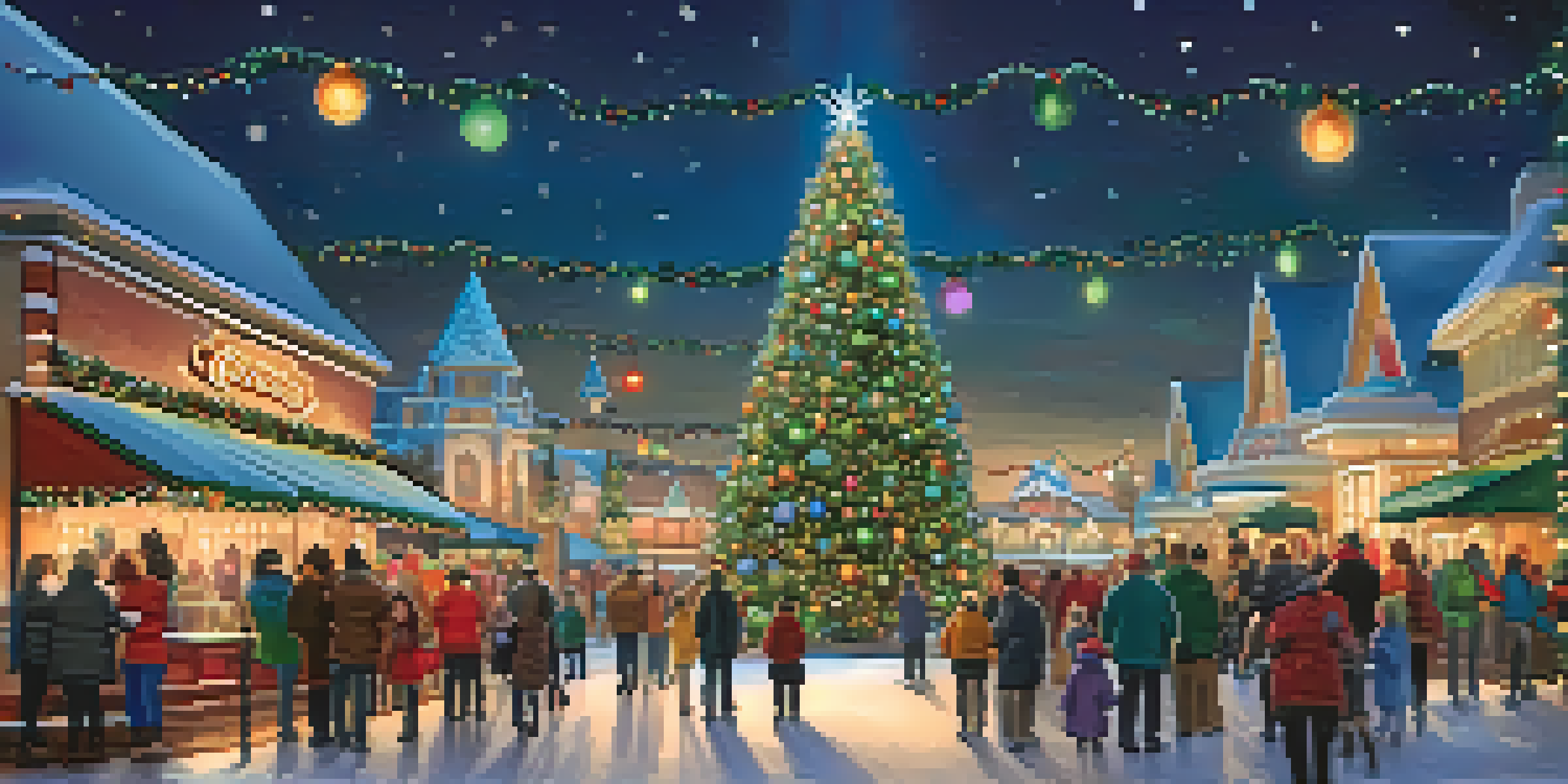 A beautifully decorated Christmas tree at Walt Disney World, surrounded by families enjoying the holiday season in a magical setting.