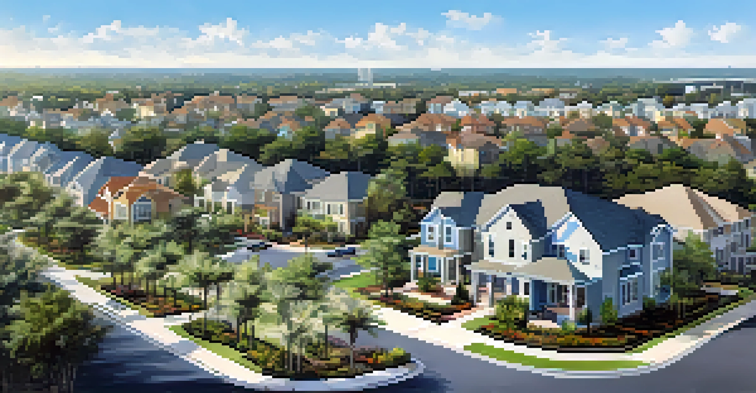 Aerial view of a developing neighborhood in Orlando with new luxury homes and greenery.
