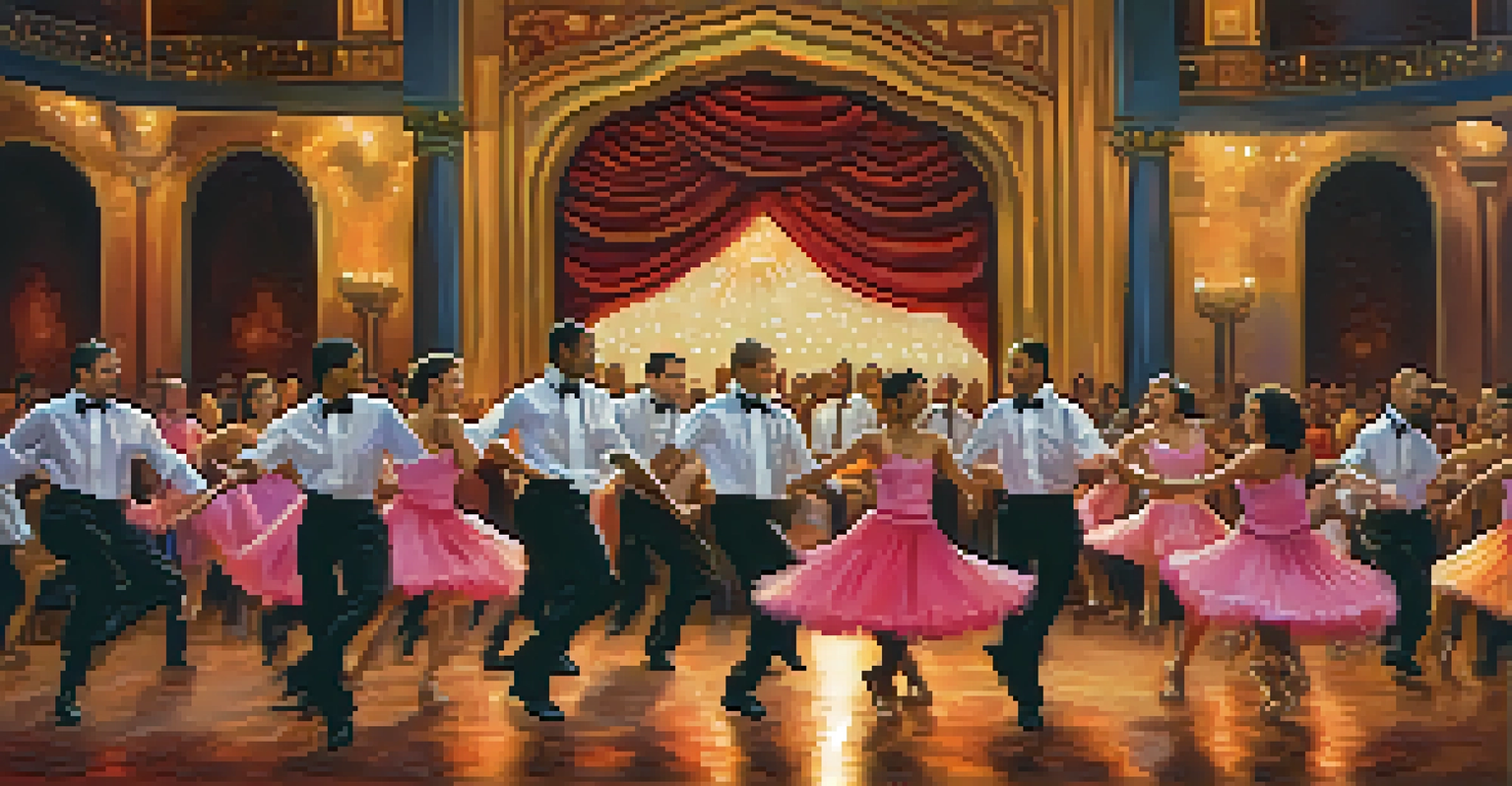 Salsa dancers performing energetically on stage, with an appreciative audience and warm lighting.