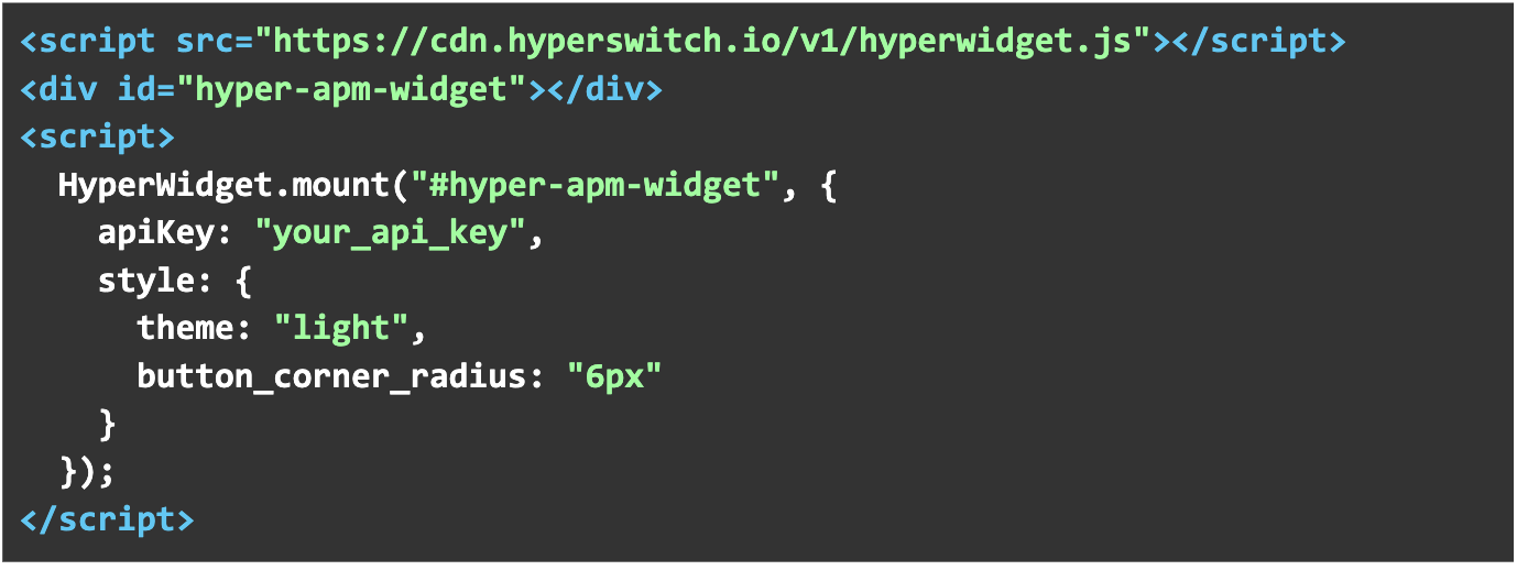 HTML based integration of an alternative payment method