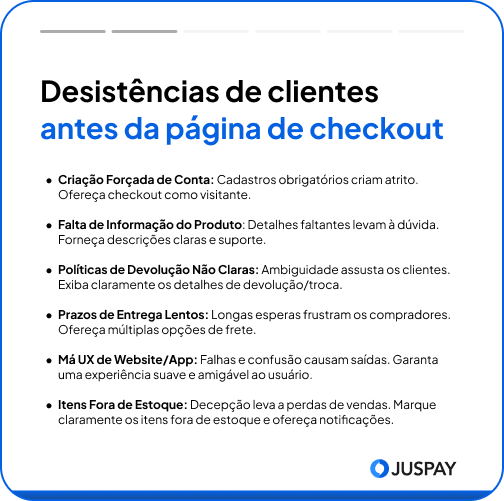 Desistências de clientes antes da página de checkout