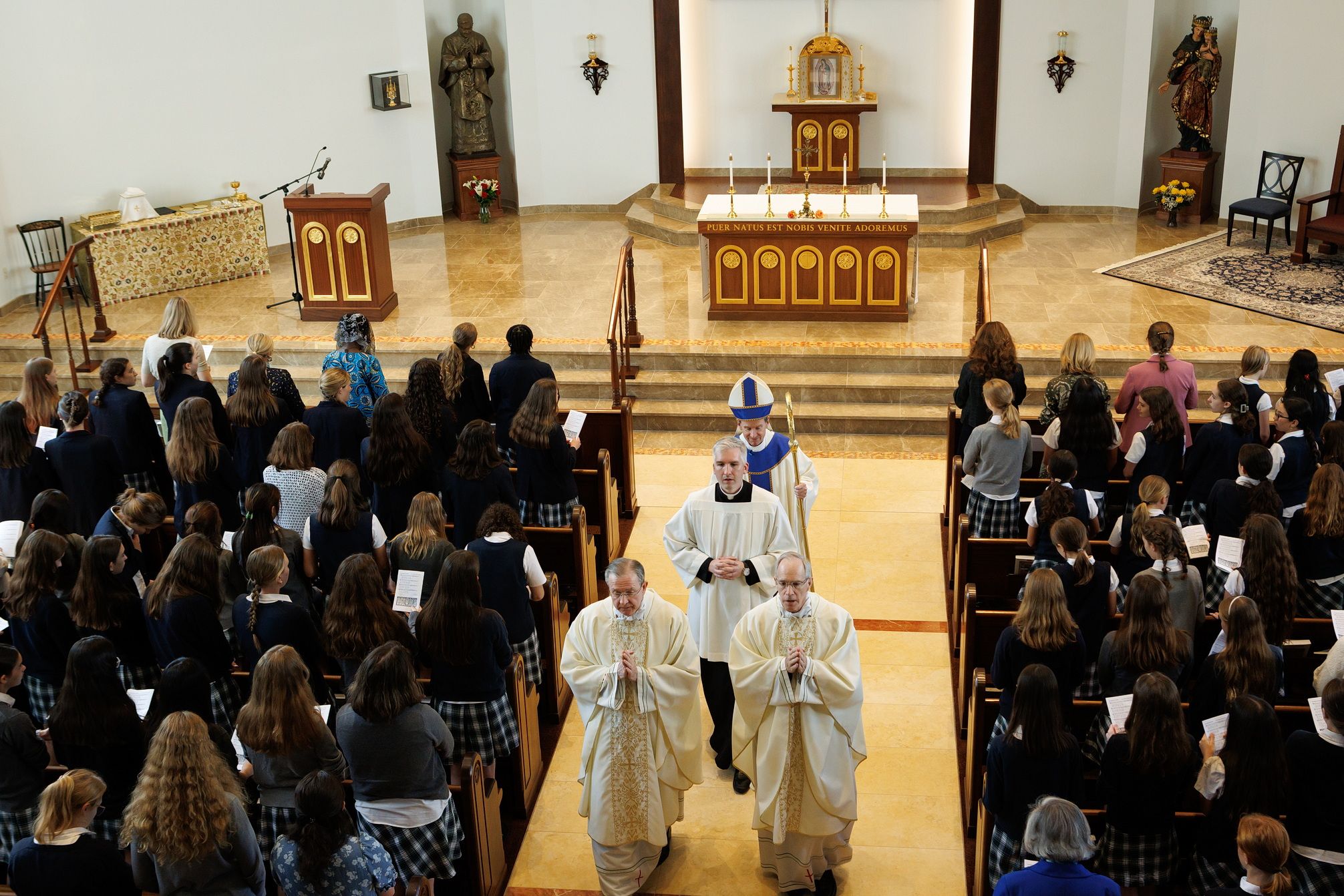 Celebrating Mass in the Oakcrest Chapel.