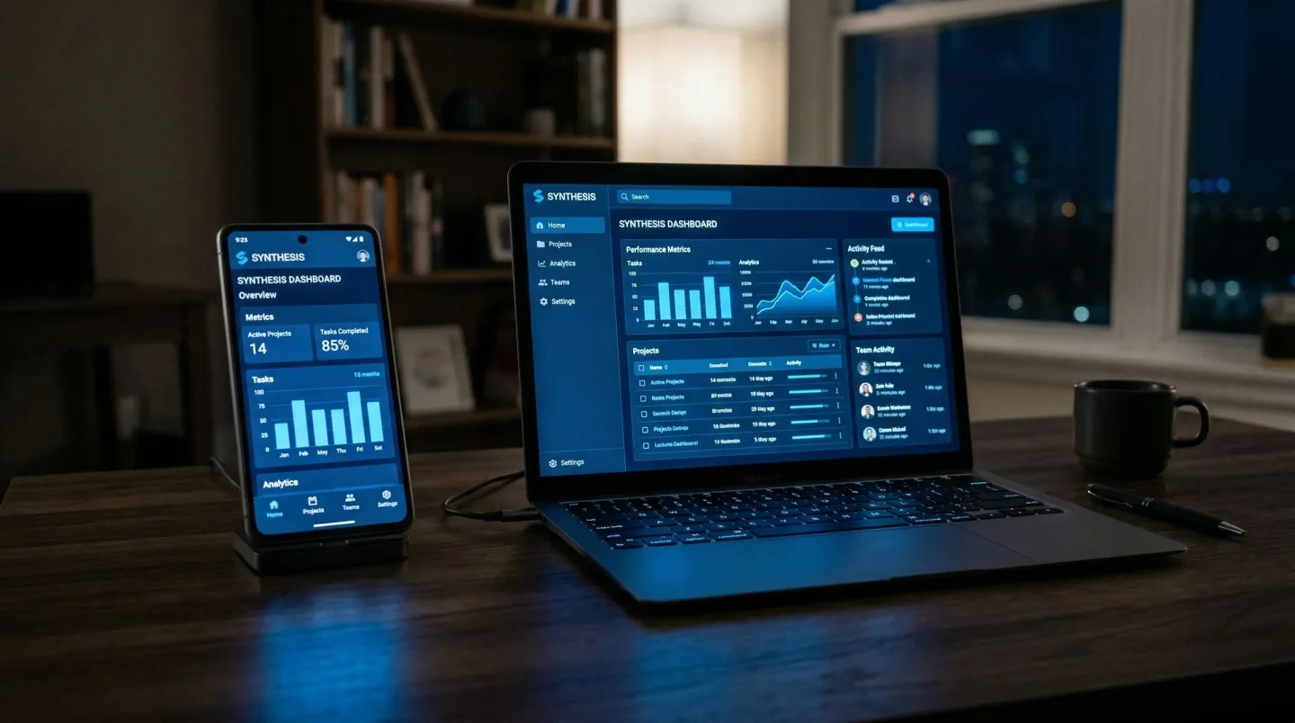 Smartphone and laptop displaying the same progressive web app interface for Toronto businesses