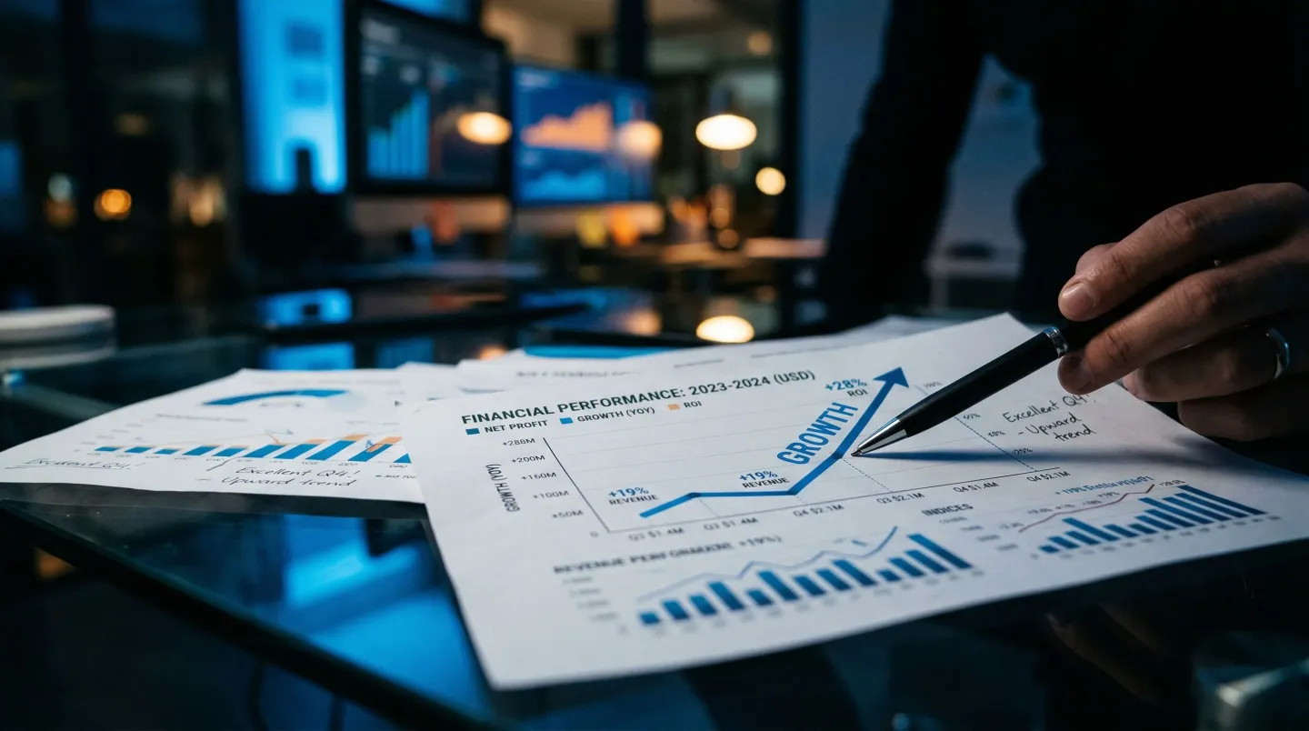 Financial charts showing upward trends for calculating AI return on investment for business
