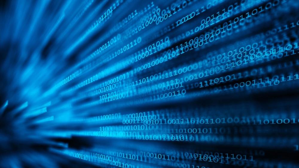blue binary codes streaming across image