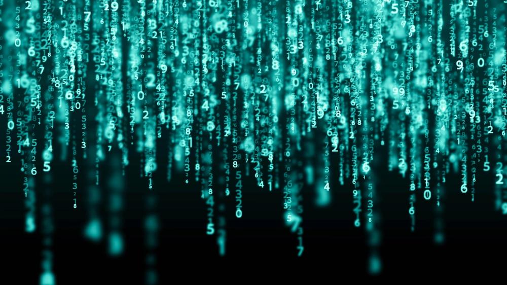 teal colored binary codes in cascading shape