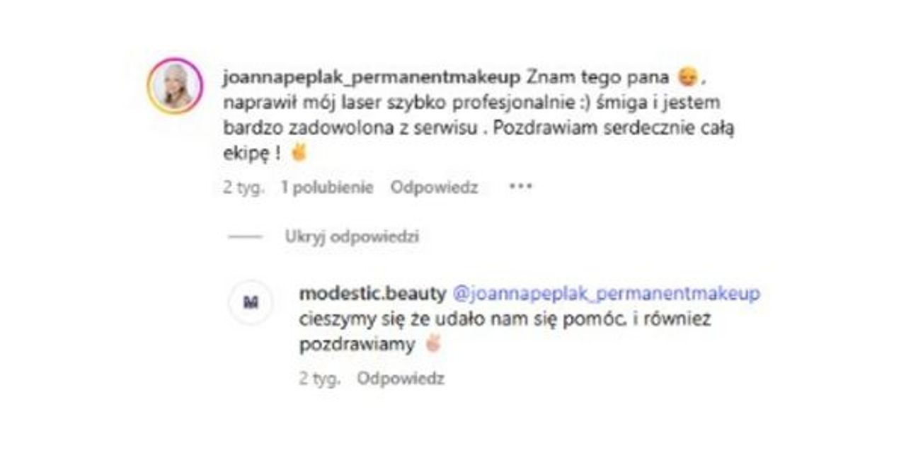 Opinie klientów o serwisie laserów kosmetycznych Modestic – profesjonalna diagnostyka, szybka naprawa i wsparcie door-to-door