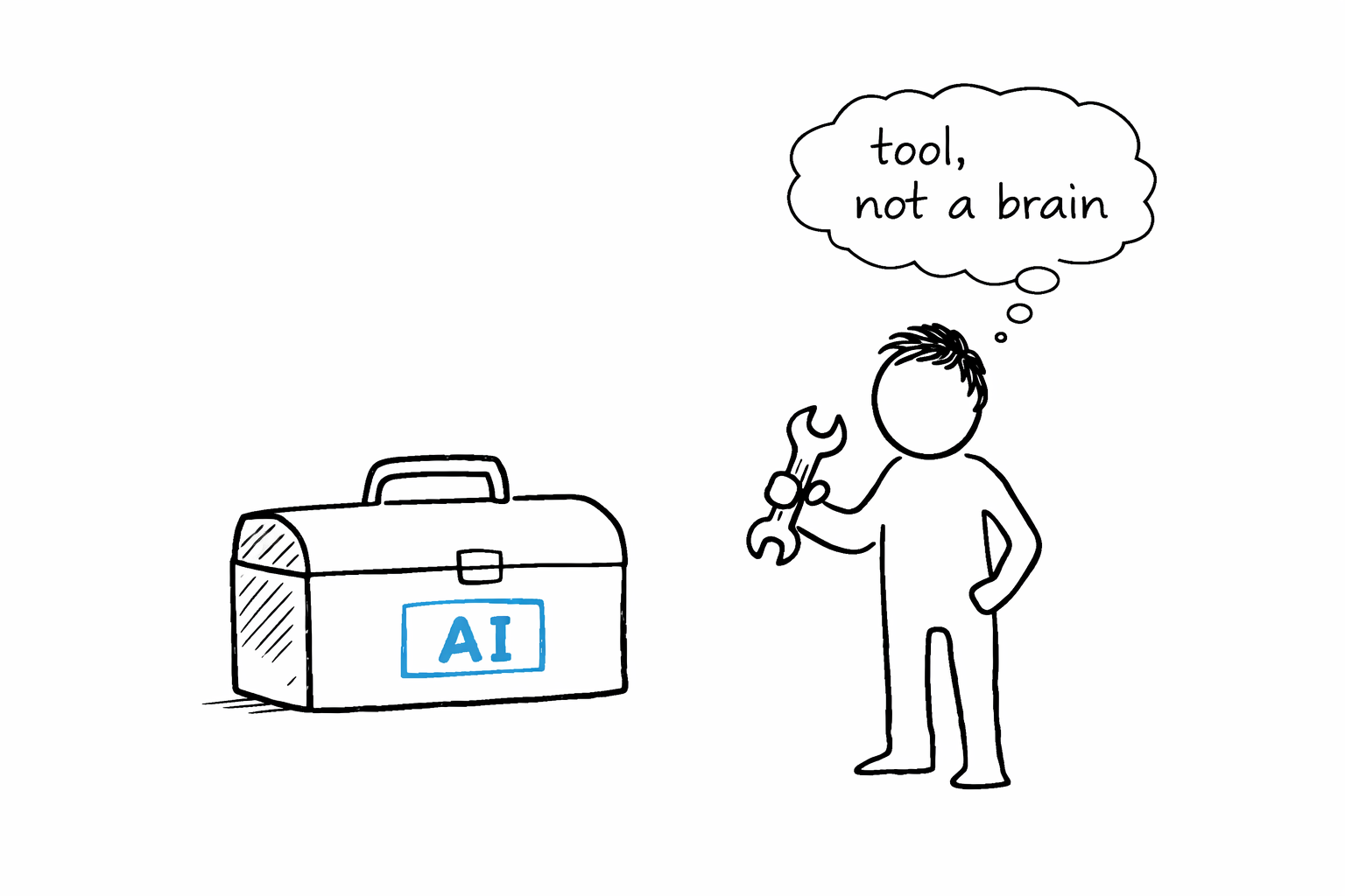 A simple sketch of AI as a tool in the developer's toolbox, not a replacement