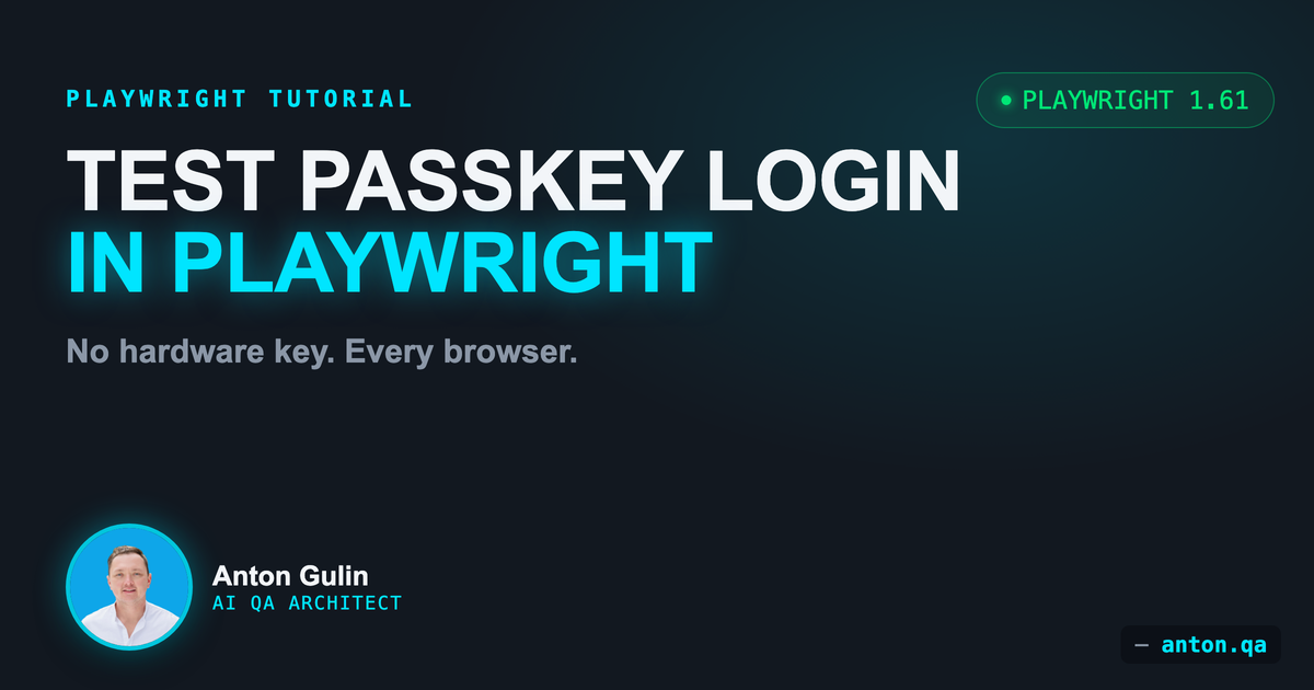 Dark code-style card reading 'Test passkey login in Playwright' with a PLAYWRIGHT 1.61 label.