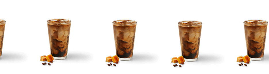 Multiple glasses of caramel iced coffee
