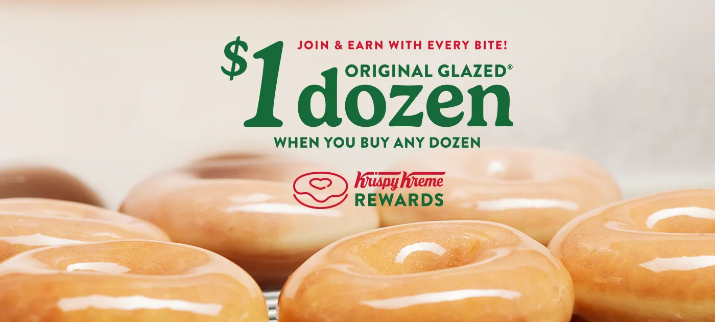 Krispy Kreme Rewards app interface showing the earn and redeem screen — the digital loyalty experience bakery owners can replicate with wallet-based passes