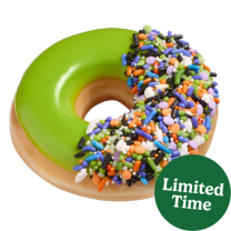 Spooky Sprinkle Krispy Kreme Halloween Doughnut - Green Icing and Halloween Sprinkles on a glazed doughnut