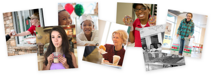 Collage of guests enjoying Krispy Kreme doughnuts