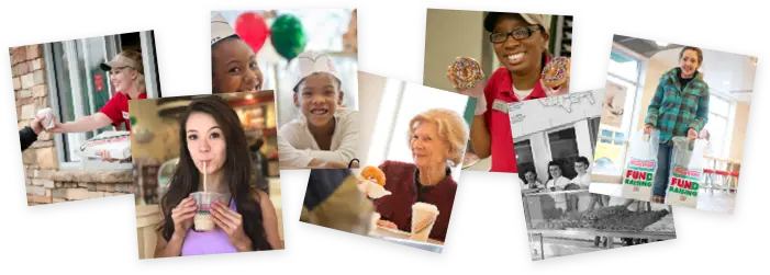 Collage of guests enjoying Krispy Kreme doughnuts