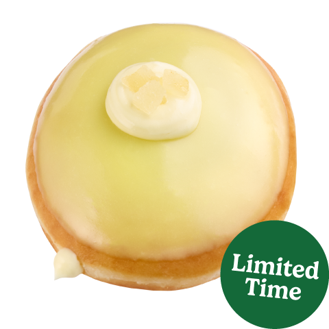 Experience the perfect blend of citrus and sweetness with the Limone Delight Doughnut. This unglazed shell doughnut is filled with a tangy lemon delight flavored Kreme™, dipped in zesty lemon-flavored icing and finished with a candied lemon. In every bite you’ll enjoy the bright and refreshing flavor of limone, making it the perfect treat to add a burst of sunshine to your day.