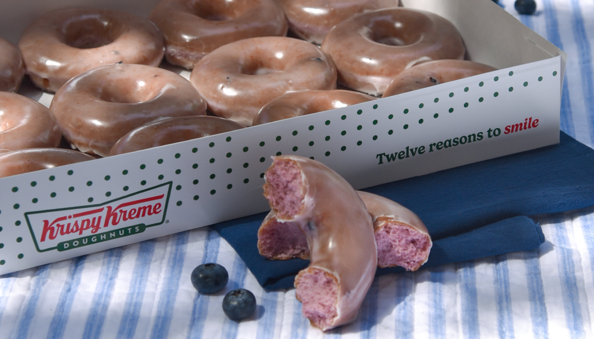 Krispy Kreme Original Glazed Blueberry Flavored Dozen Doughnuts for $5 w/ other dozen purchase
