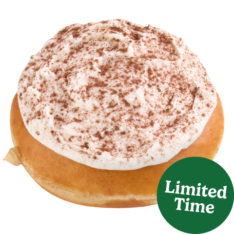 Start your morning in Italy with the Tiramisu Inspired Doughnut. This unglazed shell is filled with tiramisu flavored Kreme™, topped with a rich sweet creme flavored buttercreme, and finished with a dusting of cocoa. With just the right balance of sweetness and slight bitterness, this doughnut makes the perfect refreshing yet decadent treat. 