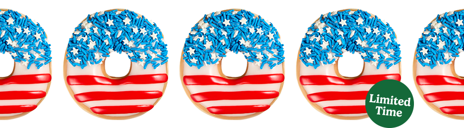 Krispy Kreme Freedom Rings Doughnut - White and Red Icing with Blue & White Patriotic Sprinkles