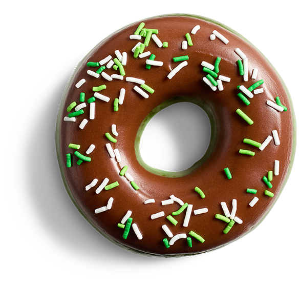 CHOCOLATE ICED DOUGHNUT WITH ST. PATRICK'S DAY SPRINKLES