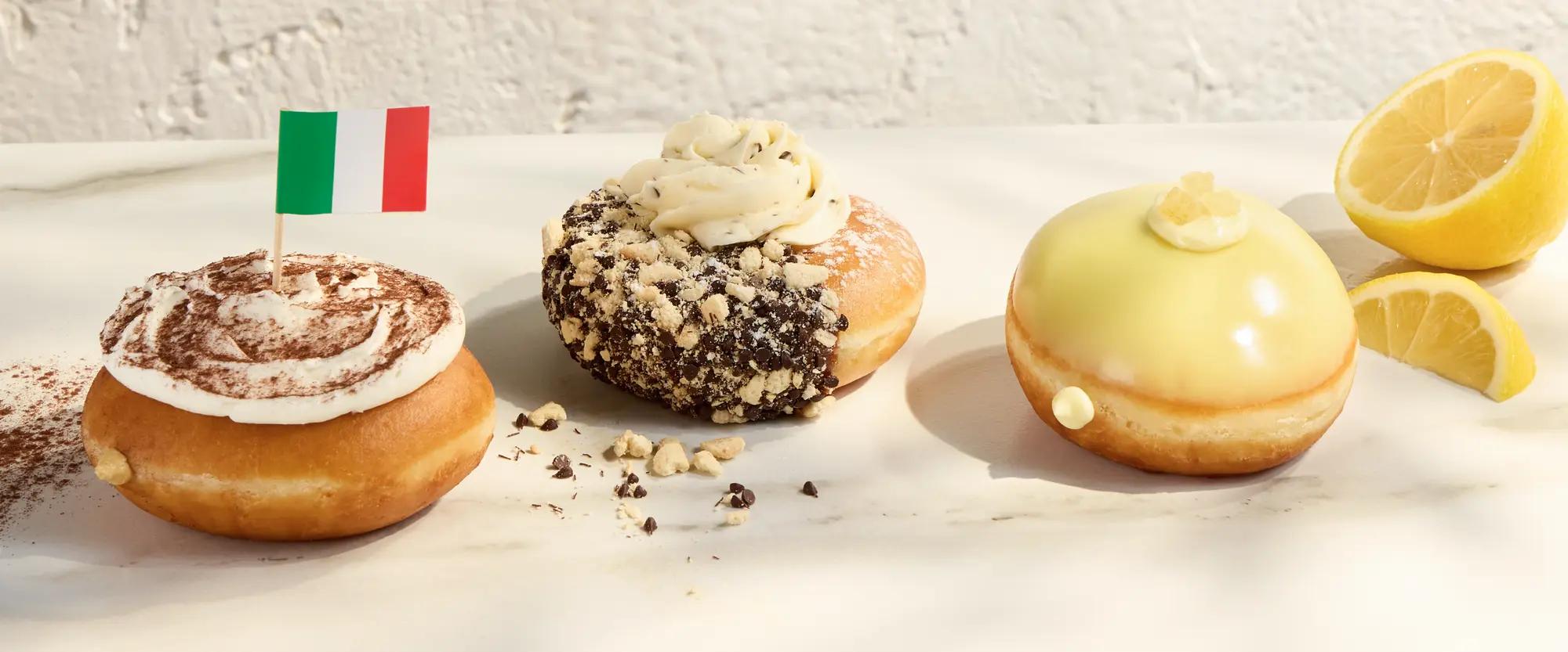 Take your taste buds on an escape with our Passport to Italy Collection — featuring three delicious doughnuts inspired by iconic Italian desserts: the rich and creamy Tiramisu Inspired Doughnut, the classic Cannoli Inspired Doughnut, and the bright, citrusy Limone Delight Doughnut. 