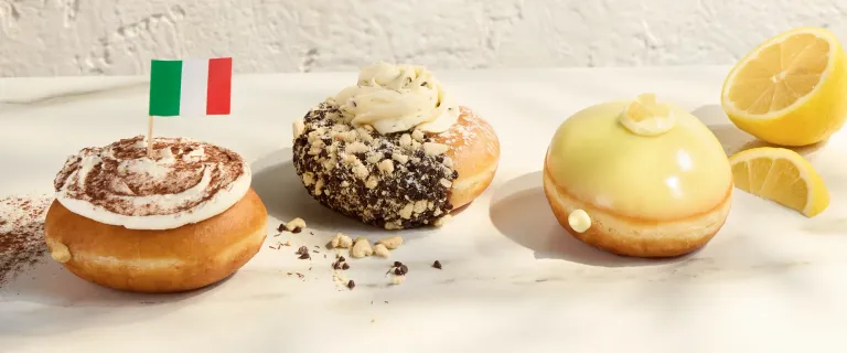 Take your taste buds on an escape with our Passport to Italy Collection — featuring three delicious doughnuts inspired by iconic Italian desserts: the rich and creamy Tiramisu Inspired Doughnut, the classic Cannoli Inspired Doughnut, and the bright, citrusy Limone Delight Doughnut.