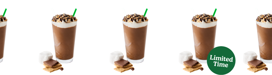 Multiple frozen lattes topped with smore's chocolate and graham cracker