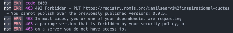 Fix npm ERR! 403: You cannot publish over the previously published versions