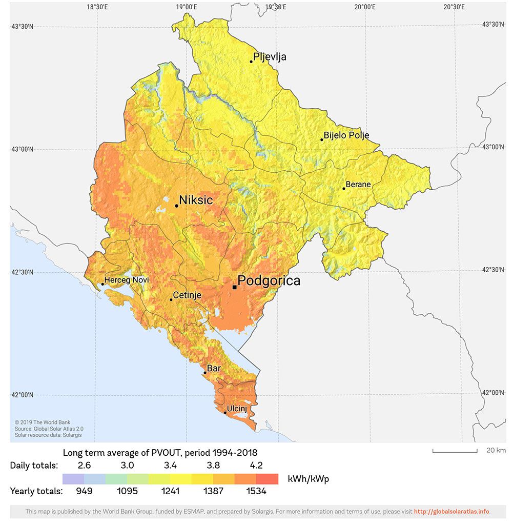 Mapa solarnog potencijala Crne Gore