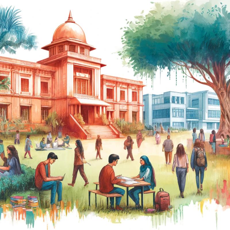 Indian college campus- water colour illustration