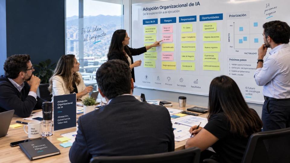 Líderes de varias áreas definiendo usos, riesgos y responsables para la adopción de IA