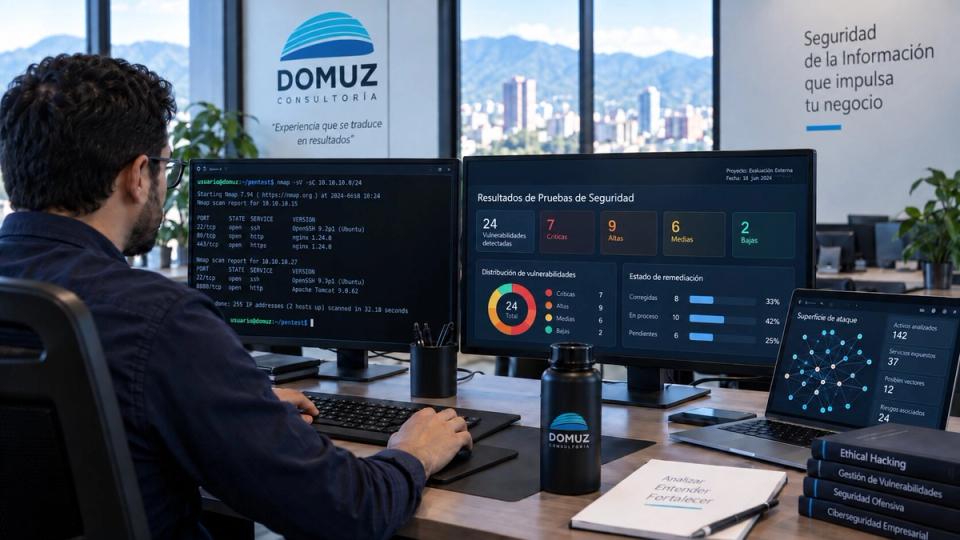 Profesional de ciberseguridad revisando resultados técnicos de una prueba controlada