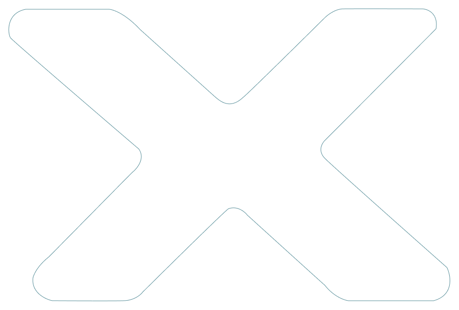 Rounded X-shaped decorative graphic element.