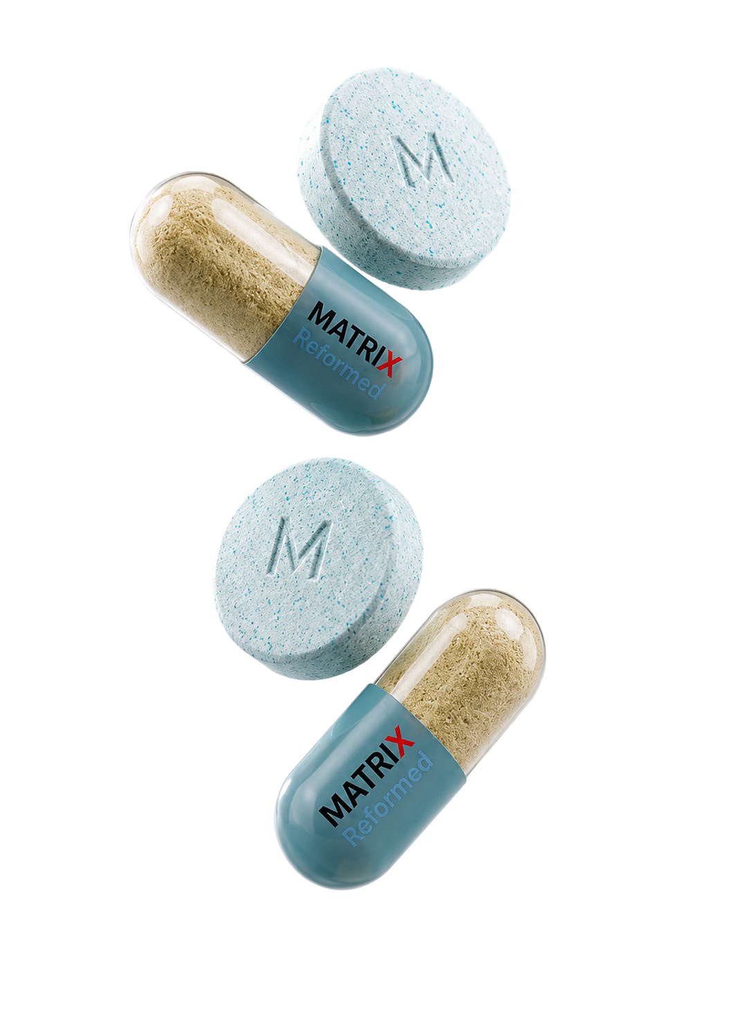 Matrix Reformed branded capsules and tablets representing personalized medication solutions
