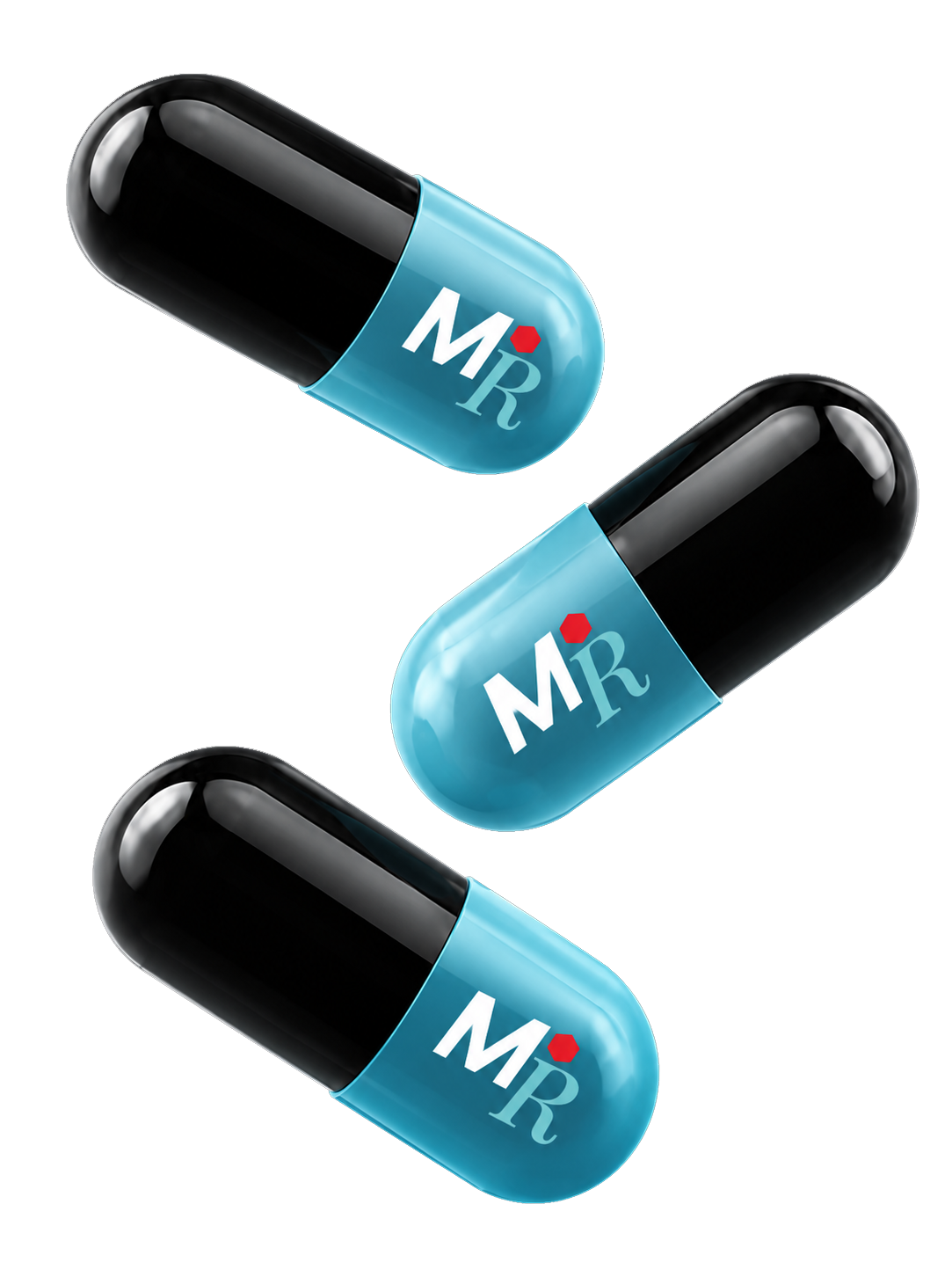 Three branded Matrix Reformed capsules floating against a clean background, representing personalized wellness, peptide therapy, and advanced health optimization