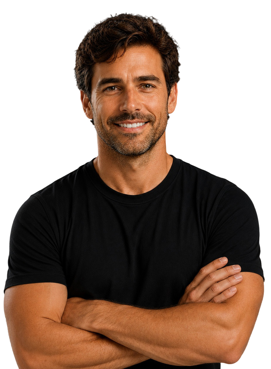 Smiling man with crossed arms wearing a black shirt.
