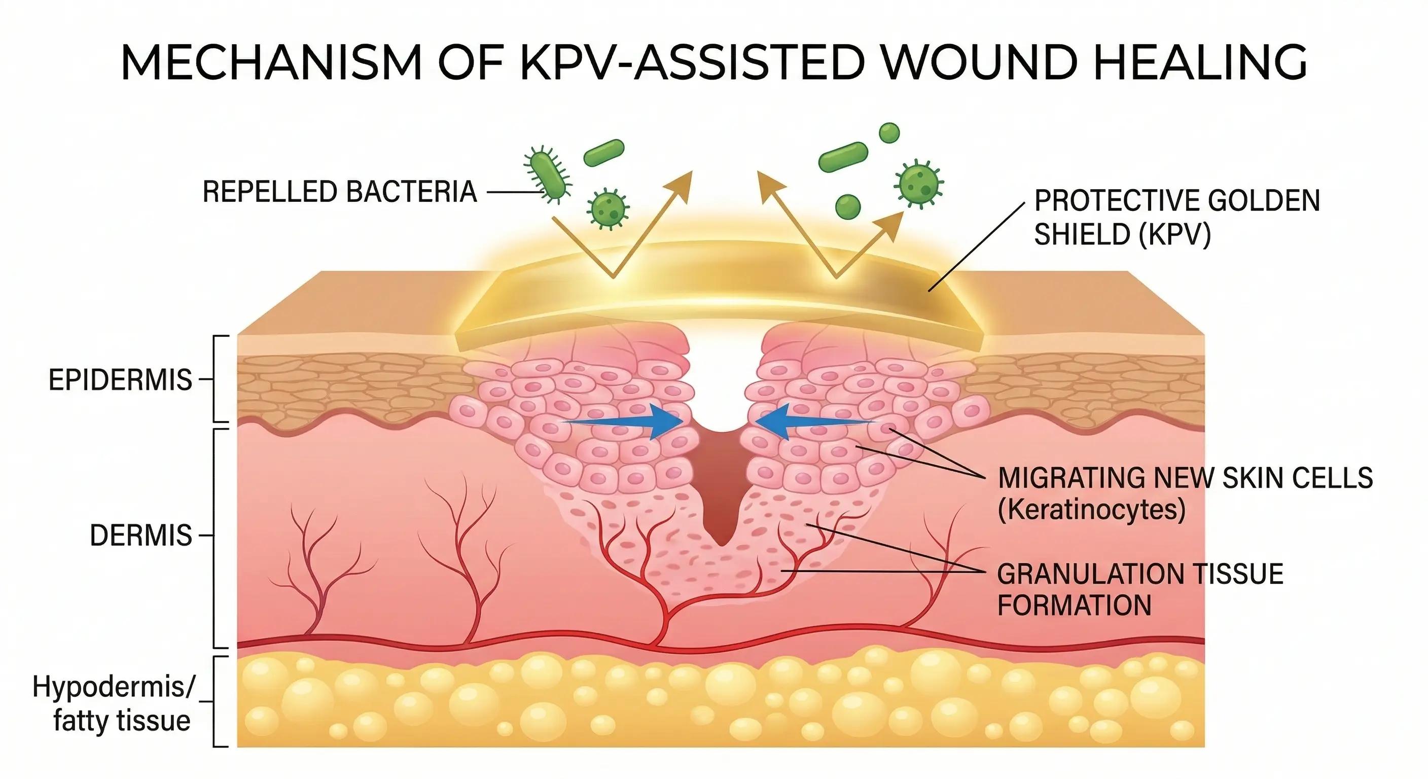 A medical diagram showing a cross-section of a skin wound