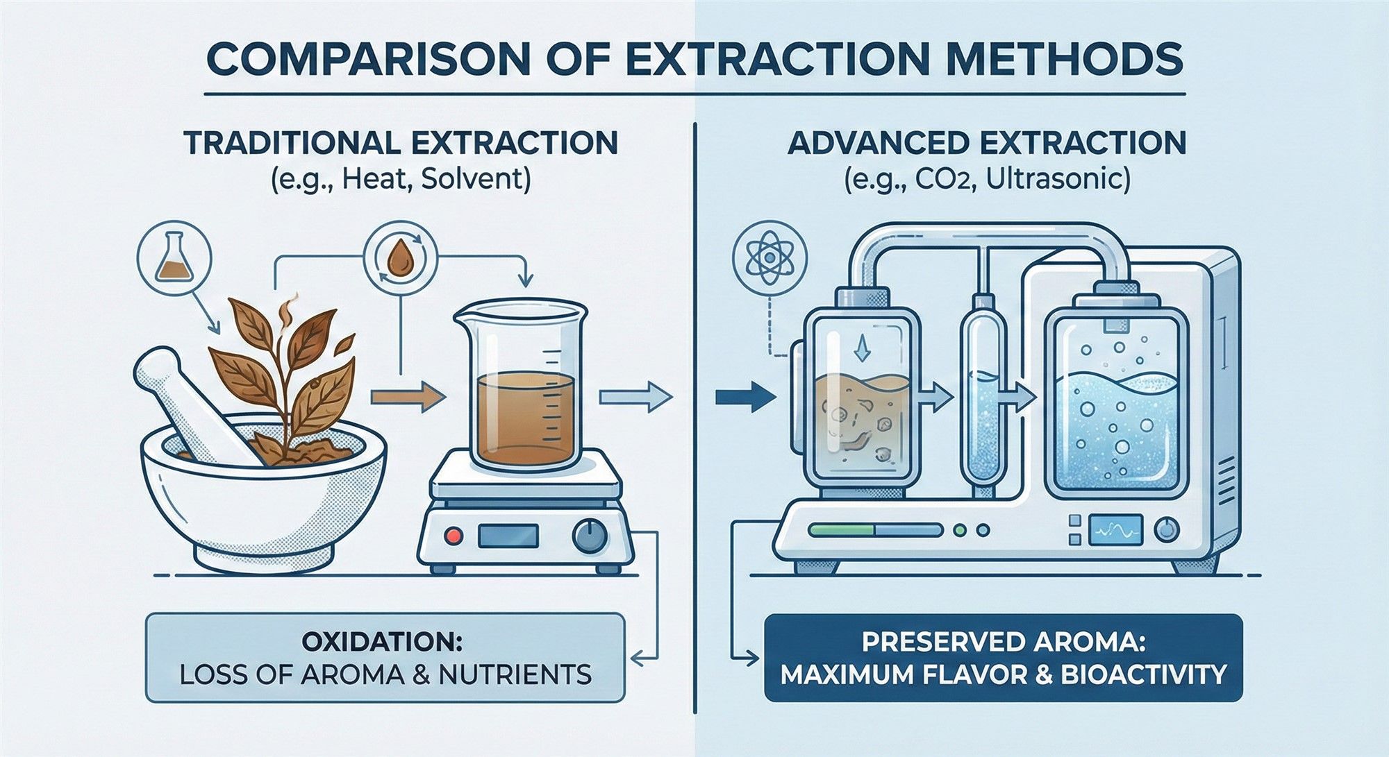 Comparison of traditional extraction vs advanced extraction methods